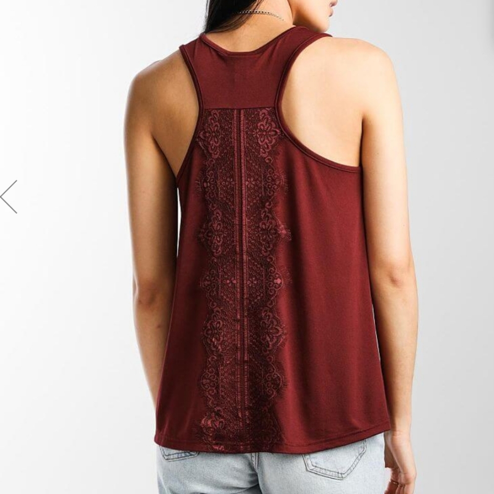 Large Burgandy Lace Tank Racerback V-Neck Tank Top - Picture 2 of 3